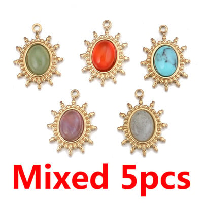 5db 13x18mm-es természetes kőből és rozsdamentes acélból készült ovális medálok arany vízcsepp medálok Dangle DIY fülbevaló nyaklánc készítéséhez