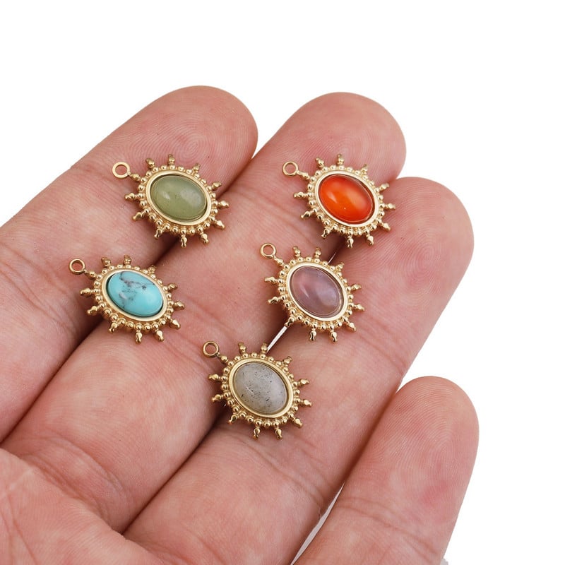 5db 13x18mm-es természetes kőből és rozsdamentes acélból készült ovális medálok arany vízcsepp medálok Dangle DIY fülbevaló nyaklánc készítéséhez