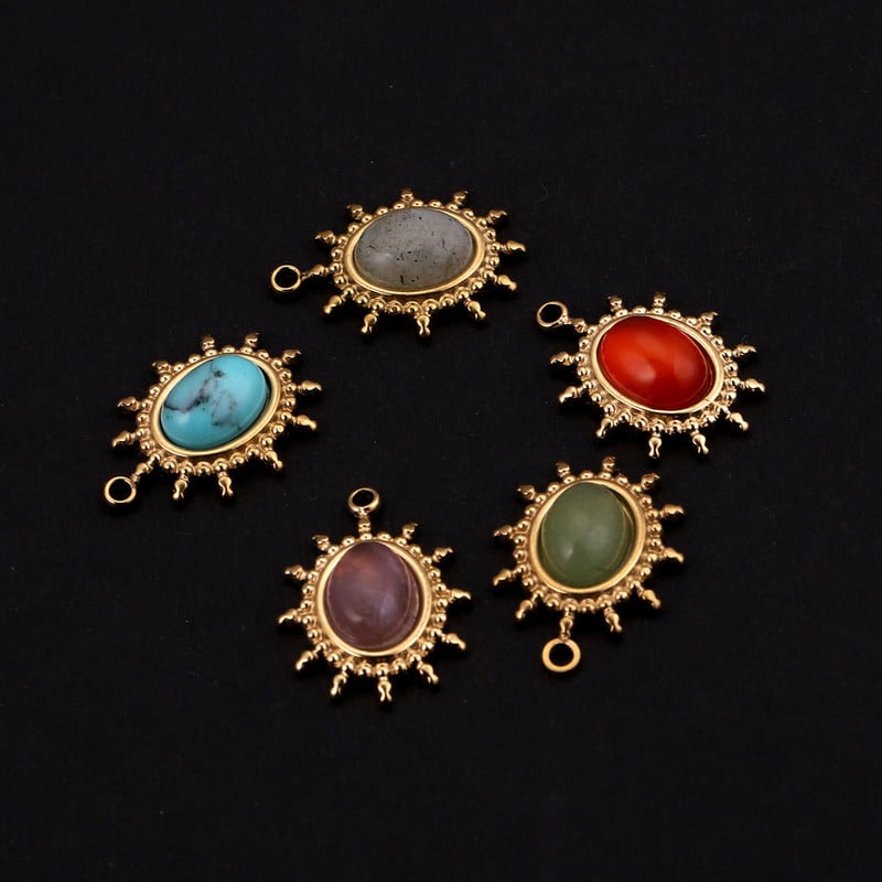 5db 13x18mm-es természetes kőből és rozsdamentes acélból készült ovális medálok arany vízcsepp medálok Dangle DIY fülbevaló nyaklánc készítéséhez