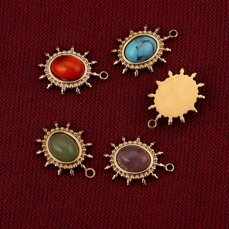 5db 13x18mm-es természetes kőből és rozsdamentes acélból készült ovális medálok arany vízcsepp medálok Dangle DIY fülbevaló nyaklánc készítéséhez