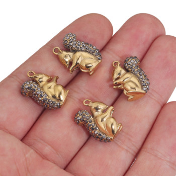 4 τμχ από ανοξείδωτο χάλυβα Χαριτωμένο 3D σκίουρος Χρυσό Χρώμα Ζιργκόν Γούρια Μενταγιόν Πραγματοποίηση ευρημάτων Connect κολιέ Diy κοσμήματα Χονδρική