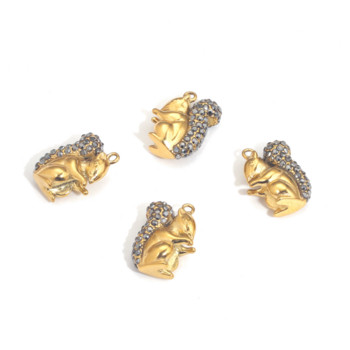 4 τμχ από ανοξείδωτο χάλυβα Χαριτωμένο 3D σκίουρος Χρυσό Χρώμα Ζιργκόν Γούρια Μενταγιόν Πραγματοποίηση ευρημάτων Connect κολιέ Diy κοσμήματα Χονδρική