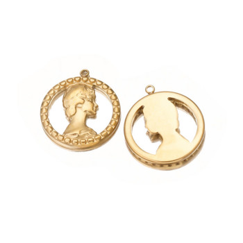 5 τμχ Ανοξείδωτη επιμεταλλωμένη χρυσή κλειδαριά μετάλλιο Coin Charms Queen Angel Hollow μενταγιόν για Diy κολιέ Κατασκευές κοσμημάτων Χονδρική