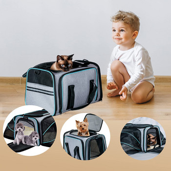 Одобрена от авиокомпания разширяема чанта за котка и домашен любимец Сгъваема мека чанта за кучета Изходяща чанта за пътуване на открито Котешка чанта