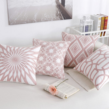 ΝΕΟ 100% βαμβακερό κεντημένο γεωμετρικό μαξιλάρι κάλυμμα μαξιλαριού μοντέρνο σκανδιναβικό ροζ μπλε κάλυμμα μαξιλαριού βαμβακερή θήκη για μαξιλάρια
