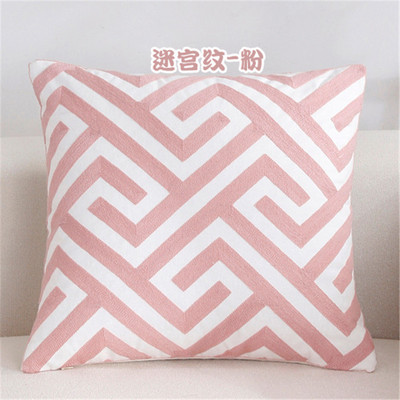 NOU 100% bumbac lână husă de pernă geometrică brodata în stil nordic modern, roz albastru, husă de pernă, husă de perne din bumbac