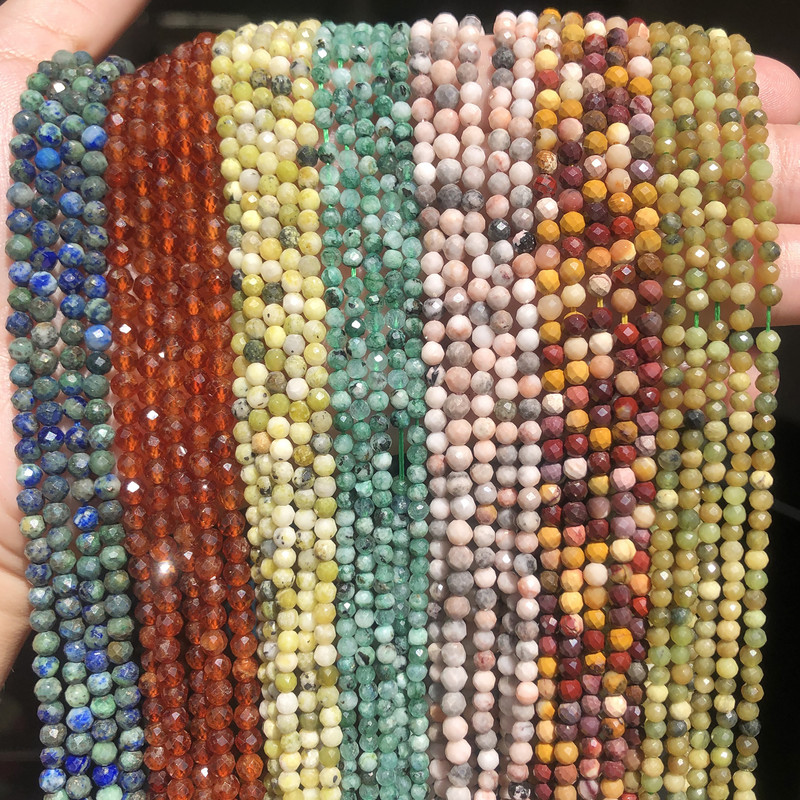 Prirodni kamen Mali 2 3 4 mm Fasetirano rezanje Labavo okruglo sitno sjeme Tamnozelene perle od žada od kalcedona za izradu nakita