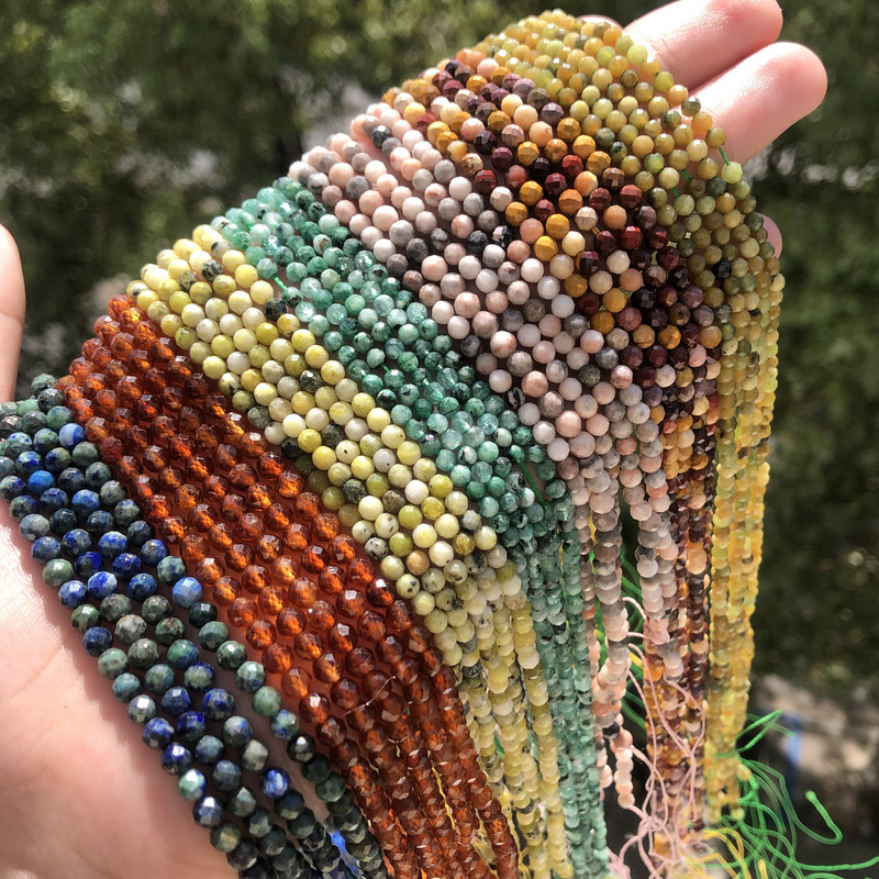 Prirodni kamen Mali 2 3 4 mm Fasetirano rezanje Labavo okruglo sitno sjeme Tamnozelene perle od žada od kalcedona za izradu nakita