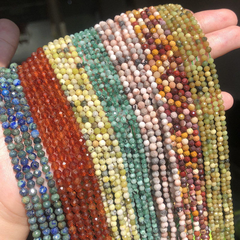 Prirodni kamen Mali 2 3 4 mm Fasetirano rezanje Labavo okruglo sitno sjeme Tamnozelene perle od žada od kalcedona za izradu nakita