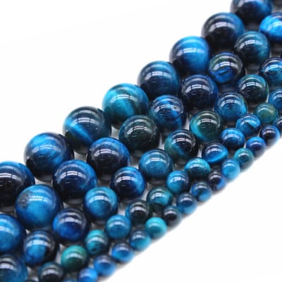 Vairumtirdzniecība AAA+ dabīgā zilā tīģera acs dārgakmens akmens apaļas krelles rotaslietu izgatavošanai DIY rokassprādzes kaklarota 4/6/8/10/12 mm pavediens 15``