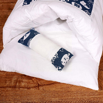 Котешко легло в японски стил Зимно подвижно топло котешко спален чувал Deep Sleep Полузатворено гнездо за домашни любимци с възглавница за всички сезони Y9E7