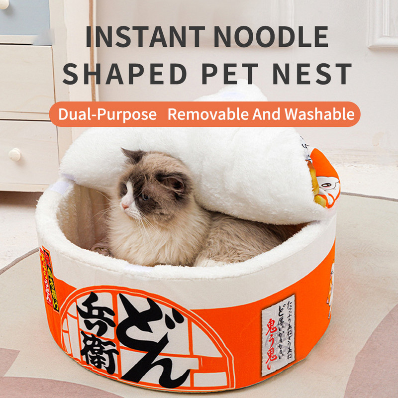 Nagy, meleg macskafészekágyak Instant Noodle Pet Cats House Kennel Super Cushion Udon Cup Noodle Pet Pet Cozy Nest kutyatartozékok