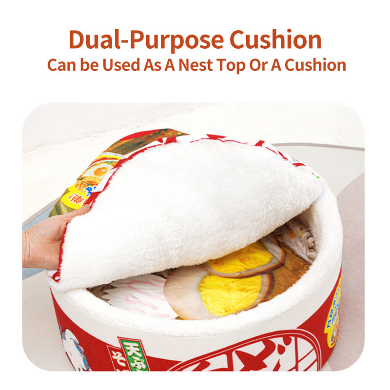 Nagy, meleg macskafészekágyak Instant Noodle Pet Cats House Kennel Super Cushion Udon Cup Noodle Pet Pet Cozy Nest kutyatartozékok