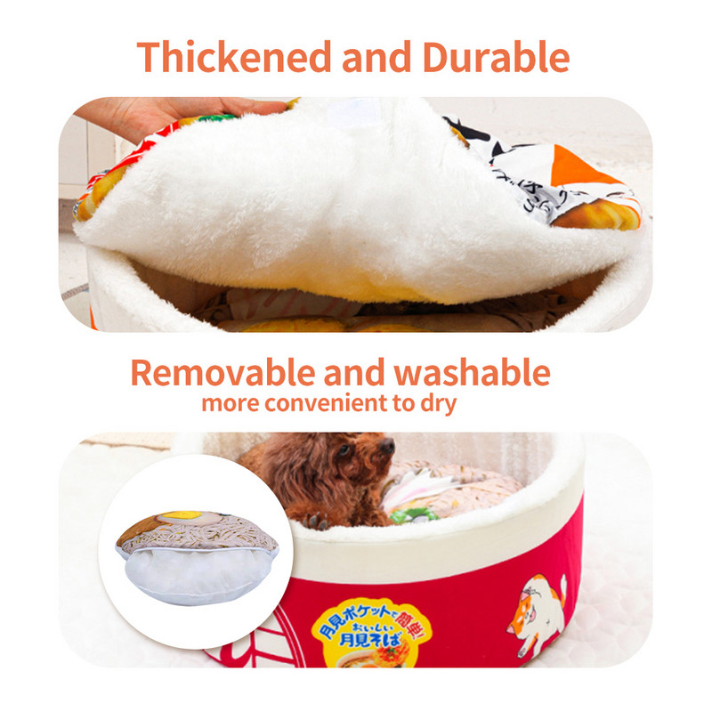 Nagy, meleg macskafészekágyak Instant Noodle Pet Cats House Kennel Super Cushion Udon Cup Noodle Pet Pet Cozy Nest kutyatartozékok