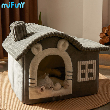 Mifuny Πτυσσόμενο σπιτάκι για σκύλους Μικρά μεσαία σκυλιά Γάτες Χειμερινό ζεστό κρεβάτι γάτας Φωλιά Προϊόντα κατοικίδιων Καλάθι κατοικίδια Puppy Cave Καναπές κρεβάτι σκύλου