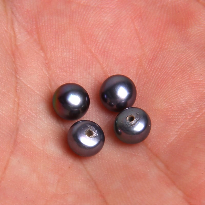 5,8 mm-es AAA édesvízi természetes gyöngyök féllyukú félkerek gyöngyök fekete gombos kenyérgyöngyök fülbevalókhoz Ékszerkészítés barkácsolás