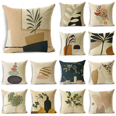 WZH Nordic Style Morandi Series Botanical Patterns Μαξιλαροθήκη Λινό Διακοσμητικό κάλυμμα μαξιλαριού καναπέ 40cm/45cm και 50cm