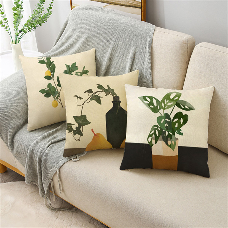 WZH Nordic Style Morandi sorozat botanikai minták párnahuzat vászon kanapé dekoratív párnahuzat 40cm/45cm és 50cm