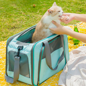 Чанта за носене на домашни любимци Дишаща сгъваема чанта за котки Пътуване на открито Чанта за през рамо Кучета Котки Преносима ръчна чанта Транспортни принадлежности за домашни любимци