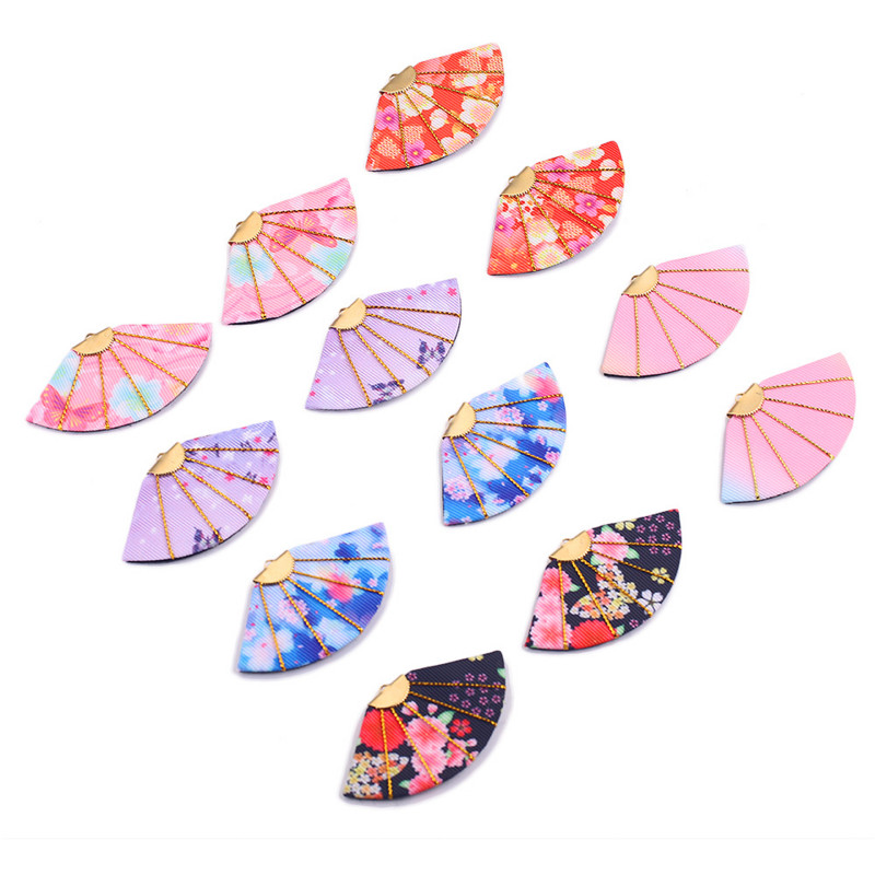 4db Romantic Gradient Cherry Blossoms legyező selyem bojt rozsdamentes acél sapkával aranyszálas szövet barkács fülbevaló medálok