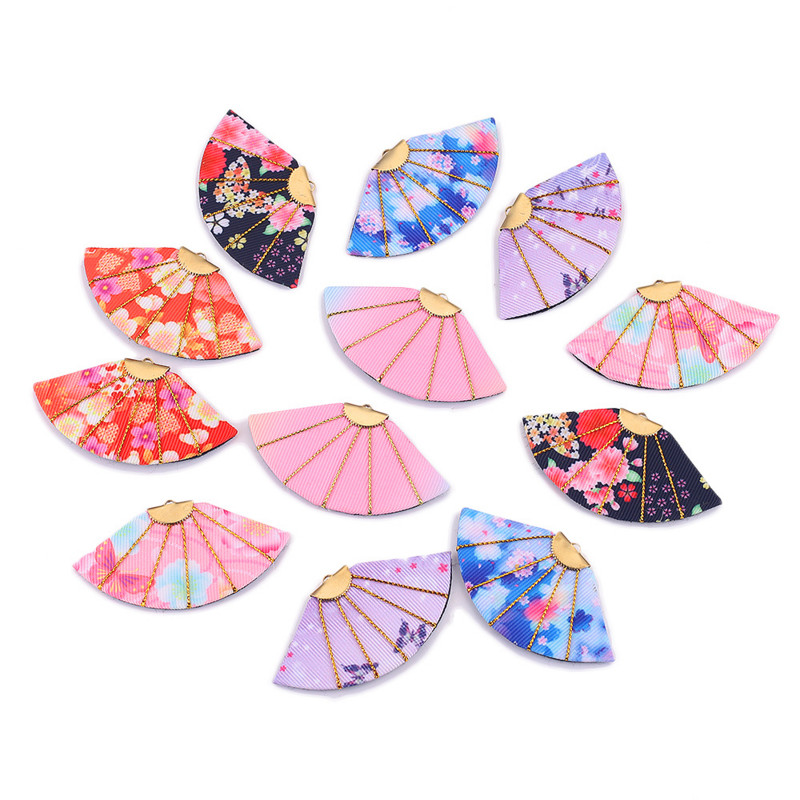 4db Romantic Gradient Cherry Blossoms legyező selyem bojt rozsdamentes acél sapkával aranyszálas szövet barkács fülbevaló medálok
