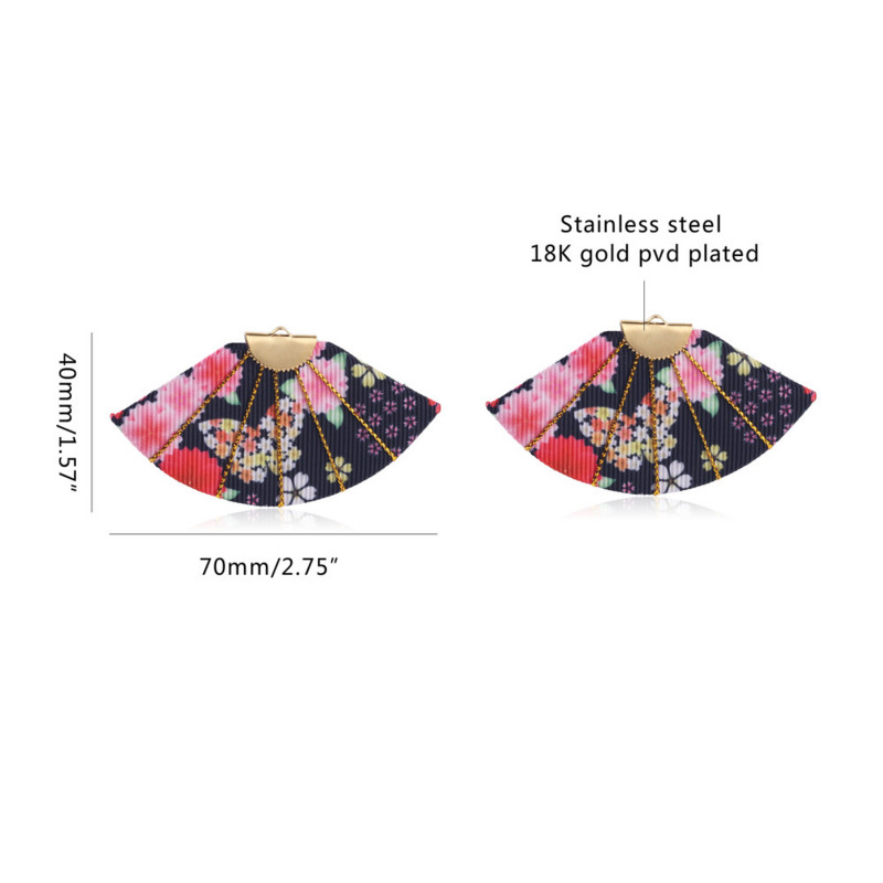 4db Romantic Gradient Cherry Blossoms legyező selyem bojt rozsdamentes acél sapkával aranyszálas szövet barkács fülbevaló medálok