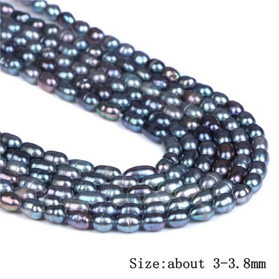 Mărgele de perle negre naturale AA de 3-3,8 mm. Mărgele de perle ovale de apă dulce, luciu bun, pentru realizarea de bijuterii, accesorii pentru brățări, 14 inchi.