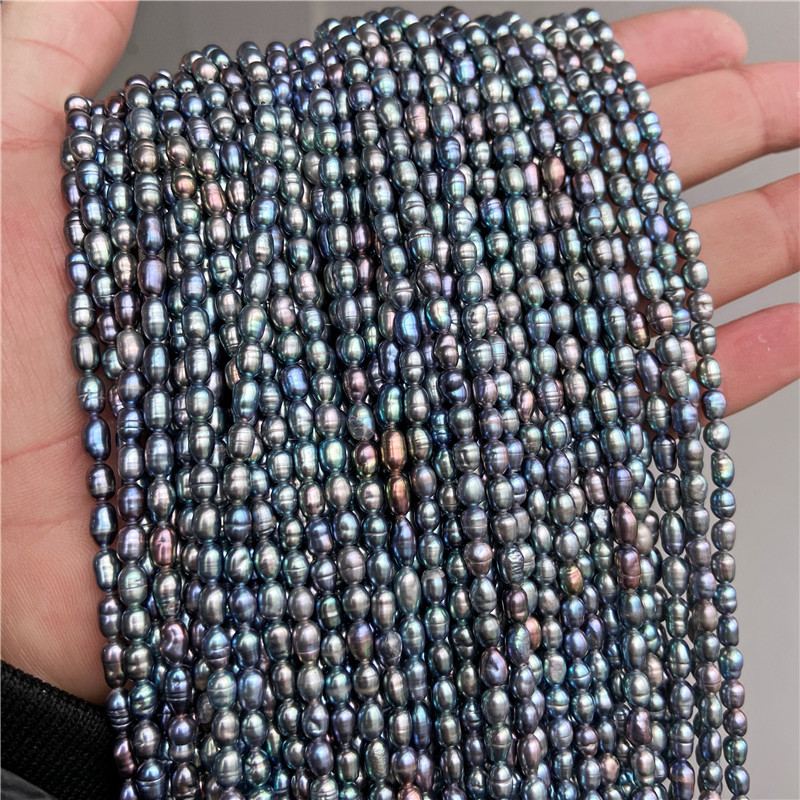Mărgele de perle negre naturale AA de 3-3,8 mm. Mărgele de perle ovale de apă dulce, luciu bun, pentru realizarea de bijuterii, accesorii pentru brățări, 14 inchi.
