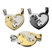 1 par ljubavnih slatkih, ljupkih mačjih šarm ogrlica ljubavničkih djevojaka od nehrđajućeg čelika Set Valentinovo za DIY nakit Upareni privjesak