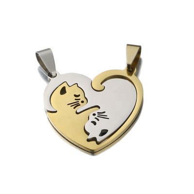 1 par ljubavnih slatkih, ljupkih mačjih šarm ogrlica ljubavničkih djevojaka od nehrđajućeg čelika Set Valentinovo za DIY nakit Upareni privjesak