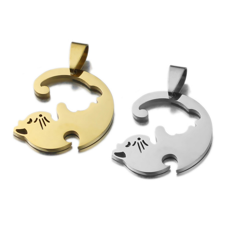 1 par ljubavnih slatkih, ljupkih mačjih šarm ogrlica ljubavničkih djevojaka od nehrđajućeg čelika Set Valentinovo za DIY nakit Upareni privjesak