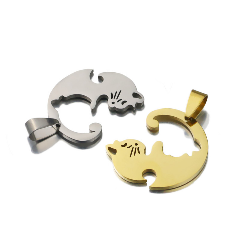 1 par ljubavnih slatkih, ljupkih mačjih šarm ogrlica ljubavničkih djevojaka od nehrđajućeg čelika Set Valentinovo za DIY nakit Upareni privjesak