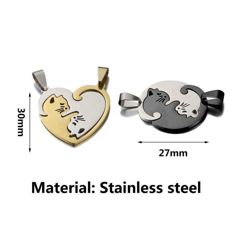 1 par ljubavnih slatkih, ljupkih mačjih šarm ogrlica ljubavničkih djevojaka od nehrđajućeg čelika Set Valentinovo za DIY nakit Upareni privjesak