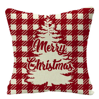 Λευκό κόκκινο σκωτσέζικο καρό χριστουγεννιάτικο μαξιλάρι Θήκη Τάρανδος δέντρα Snowflakes εκτύπωση Χριστουγεννιάτικα διακοσμητικά μαξιλάρια για καναπέ-κρεβάτι