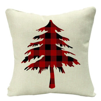 Λευκό κόκκινο σκωτσέζικο καρό χριστουγεννιάτικο μαξιλάρι Θήκη Τάρανδος δέντρα Snowflakes εκτύπωση Χριστουγεννιάτικα διακοσμητικά μαξιλάρια για καναπέ-κρεβάτι