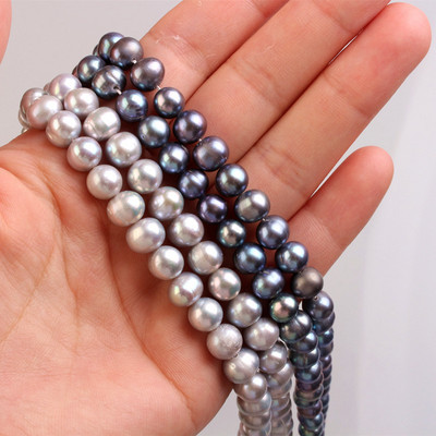 Φυσική καλλιέργεια γλυκού νερού Pearl Peacock Grey 7-8mm Σχεδόν χαλαρές χάντρες (55-58 τεμ.)