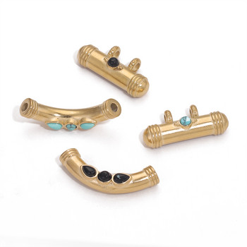2 τμχ Ανοξείδωτο ατσάλι επίχρυσο 18 καράτια φυσική πέτρα Boho Gold Bend Beads Charms Κρεμαστό DIY Βραχιόλι Χρυσό κολιέ Κατασκευή κοσμημάτων