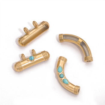 2 τμχ Ανοξείδωτο ατσάλι επίχρυσο 18 καράτια φυσική πέτρα Boho Gold Bend Beads Charms Κρεμαστό DIY Βραχιόλι Χρυσό κολιέ Κατασκευή κοσμημάτων