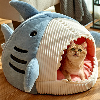 Shark Pet Cat House Κρεβάτι Εσωτερικό Χαλάκι Γατάκι Χειμώνας Ζεστό Μικρό για γάτες Σκύλοι Φωλιά Πτυσσόμενη Cat Cave Χαριτωμένα χαλάκια ύπνου