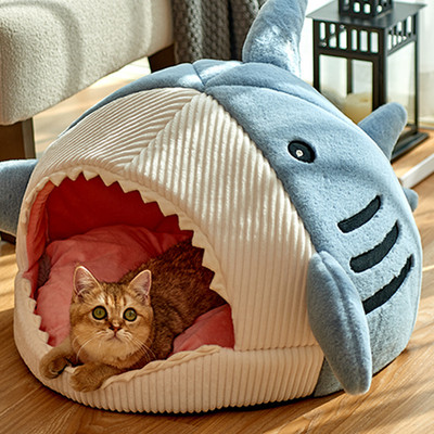 Shark Pet Cat House Bed Indoor Kitten mat Winter Warm Small for cats Dogs Nest Collapsible Cat Cave Сладки постелки за спане Продукти