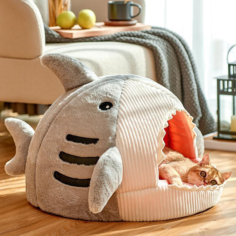 Shark Pet Cat House Κρεβάτι Εσωτερικό Χαλάκι Γατάκι Χειμώνας Ζεστό Μικρό για γάτες Σκύλοι Φωλιά Πτυσσόμενη Cat Cave Χαριτωμένα χαλάκια ύπνου