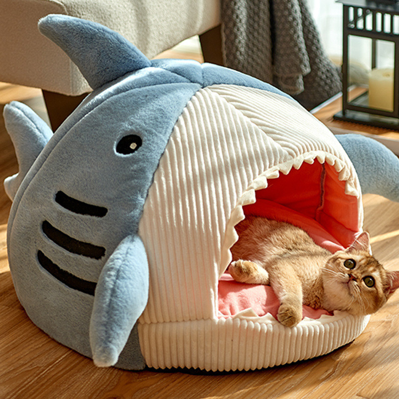 Shark Pet Cat House Κρεβάτι Εσωτερικό Χαλάκι Γατάκι Χειμώνας Ζεστό Μικρό για γάτες Σκύλοι Φωλιά Πτυσσόμενη Cat Cave Χαριτωμένα χαλάκια ύπνου