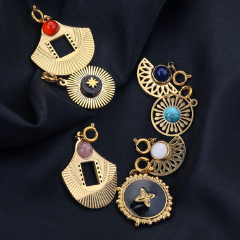 4 τμχ Ανοξείδωτο ατσάλι Φυσική Πέτρα Bohemia with Buckle Charms μενταγιόν για DIY Jewelry Making Women Necklace Supplies χονδρική