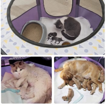 Φορητό παρκοκρέβατο για κατοικίδια Σκηνή γάτας Πτυσσόμενο Κλουβί για σκύλους Γάτες Αίθουσα παράδοσης μωρών Κουτάβι εσωτερικού χώρου, στρογγυλό φράχτη, προμήθειες για κατοικίδια