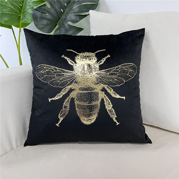 Hot Selling έντομο φύλλο εκτύπωσης τετράγωνο βελούδινο κάλυμμα μαξιλαριού μέλισσας Χρυσό ριχτάρι μαξιλαροθήκης