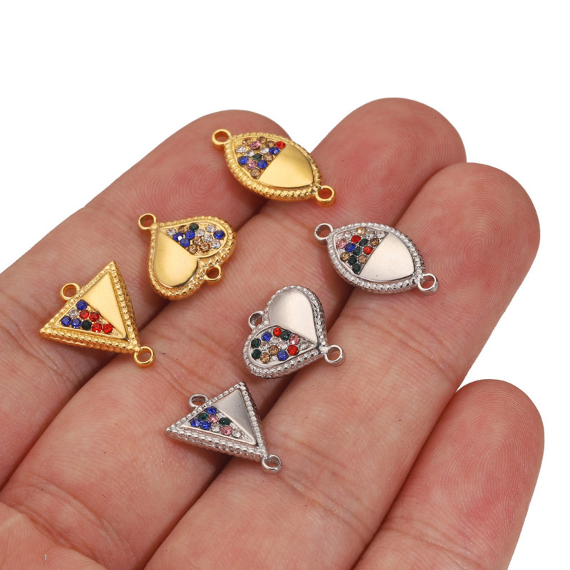 5 бр. Конектор от неръждаема стомана, прасковено сърце, овален триъгълник с кристали за гривна, изработка на бижута за обеци Направи си сам