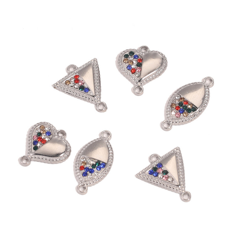 5 бр. Конектор от неръждаема стомана, прасковено сърце, овален триъгълник с кристали за гривна, изработка на бижута за обеци Направи си сам