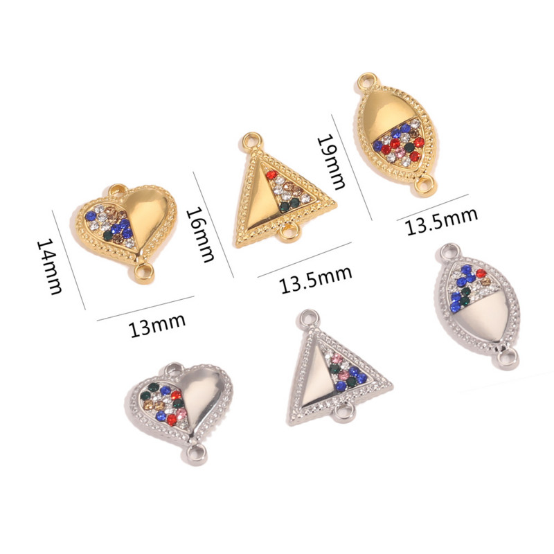 5 бр. Конектор от неръждаема стомана, прасковено сърце, овален триъгълник с кристали за гривна, изработка на бижута за обеци Направи си сам