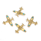 2 бр. 3D изтребител от неръждаема стомана, тюркоазен чар, златни висулки за изработка на бижута Направи си сам, колие, чар, търговия на едро