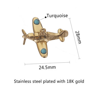 2 τμχ Ανοξείδωτο 3D μαχητικό αεροπλάνο με τιρκουάζ γοητεία επιχρυσωμένα μενταγιόν για κοσμήματα DIY Κατασκευή κολιέ Γούρι Χονδρική